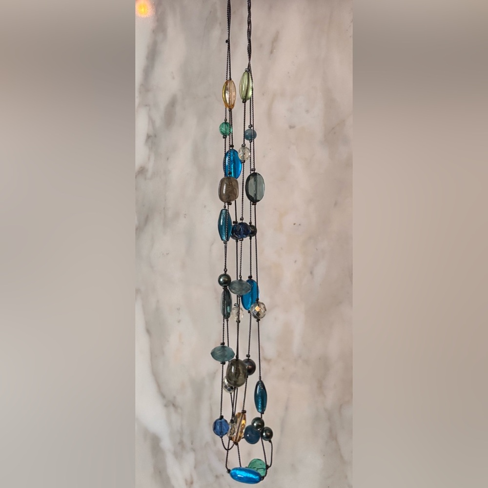 Multi-Blue Glass Bead Layered Necklace - Women Jewelry